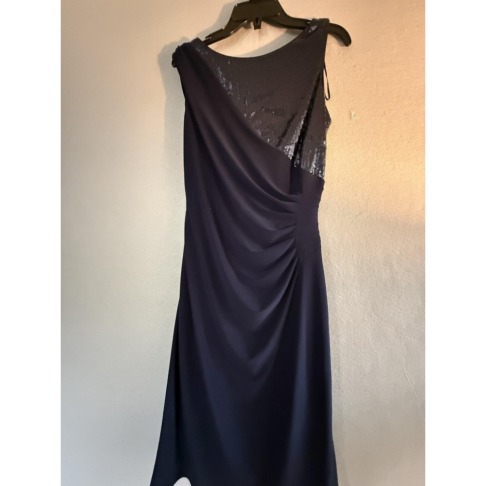 Roz & Ali Dress Womensโ 4 Navy Sequin Ruched Sleeveless Sheath Knee Cocktail